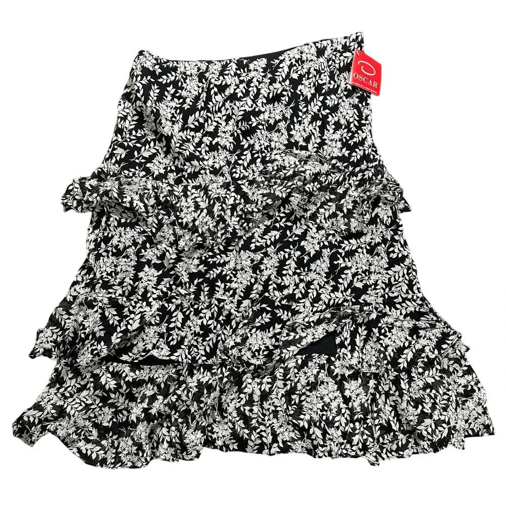Oscar an Oscar de la Renta Company Womens Floral Ruffle Skirt Black White 16 NEW